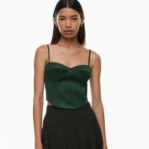 ARITZIA Sunday Best Green Satin Bustier Top